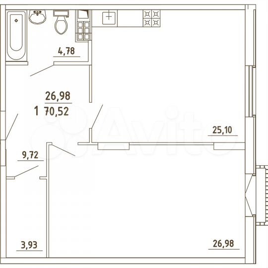 1-к. квартира, 70,5 м², 3/4 эт.