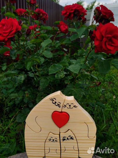 Деревянные фигурки, статуэтки, пазл, мишки, котики