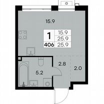 1-к. квартира, 25,9 м², 5/23 эт.