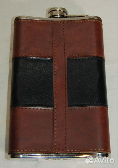 Фляга, фляжка из нержавеющей стали, кожа №7029