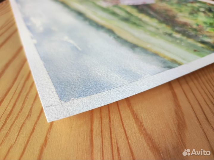 Картина А3 летний пейзаж клубника поле дети летом