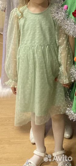 Платье для девочки 110 зеленое-мятное