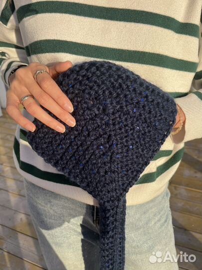Чепчик вязанный синий