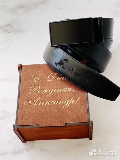 Ремень мужской с гравировкой рак, пряжка-автомат