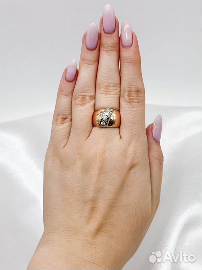 Золотое кольцо СССР чалма бриллианты 585 / 6.79 гр