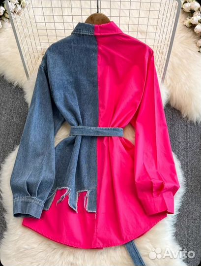 Рубашка комбинированная джинсовая женская 46-48