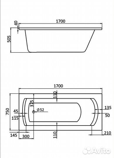 Ванна акриловая Santek Монако XL 170х75 см