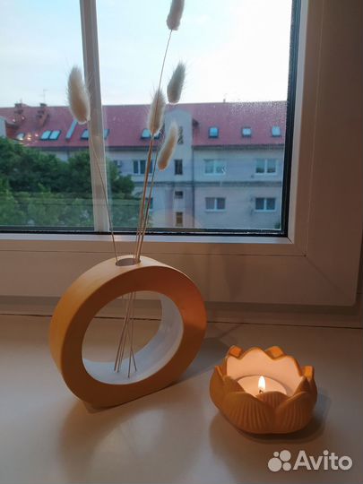 Набор: подсвечник+ 2 свечи из гипса