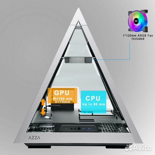 Корпус Azza Pyramid L черный/серебристый