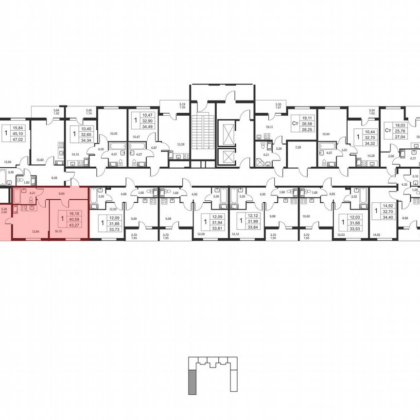 1-к. квартира, 43,3 м², 11/19 эт.