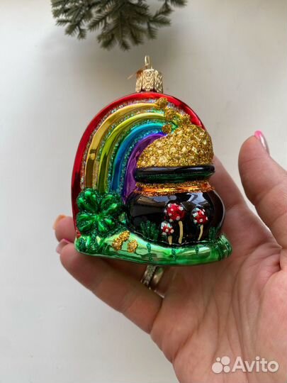 Елочная игрушка горшочек с золотом на счастье