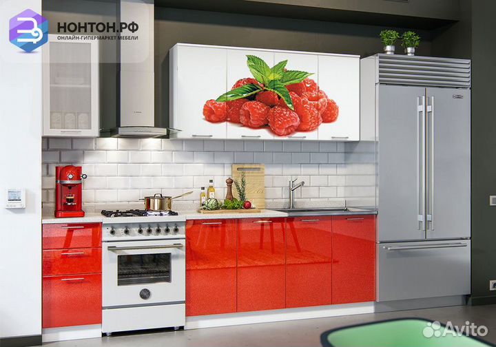 Кухня Малина 2.0 м белый глянец / красный металлик