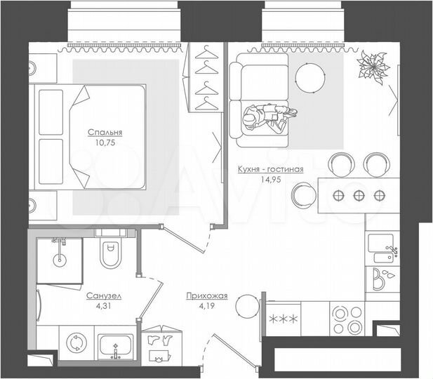 1-к. квартира, 34,3 м², 5/39 эт.