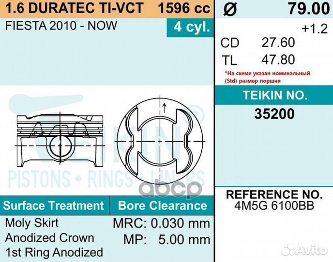 Комплект поршней 35200STD 35200STD teikin