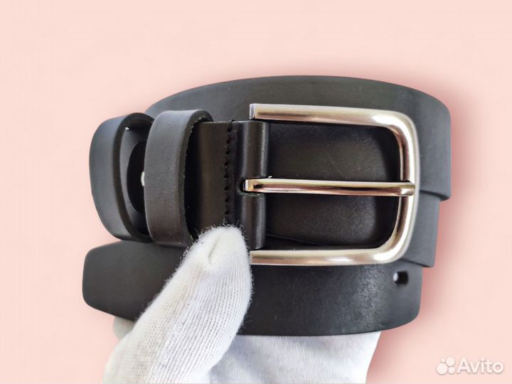 Мужской кожаный ремень, ширина 33 мм - Черный