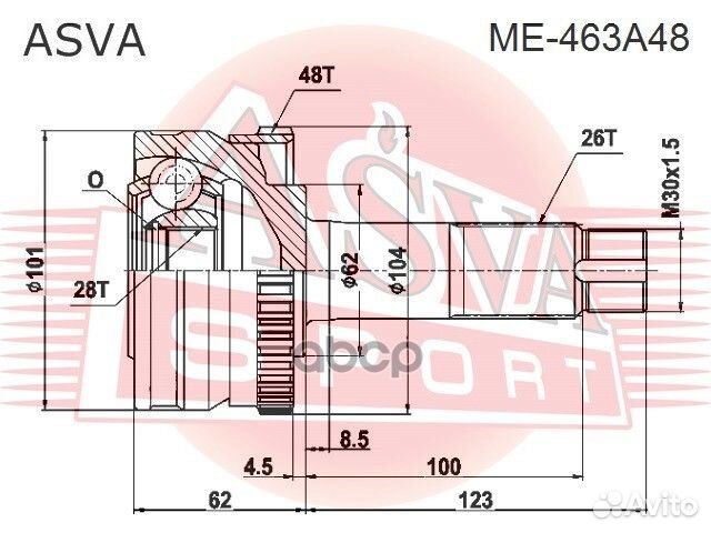 ШРУС наружный 28X61.9X26 ME-463A48 asva