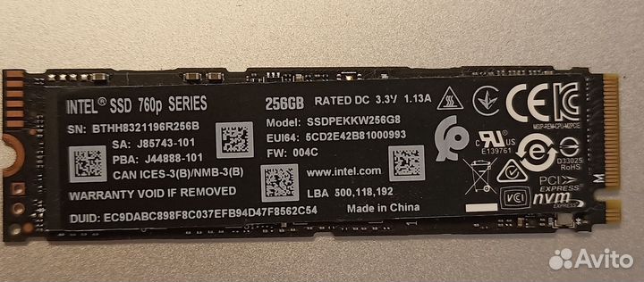 Intel SSD 760p 256 Gb