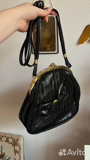 Сумка натуральная кожа винтаж черная