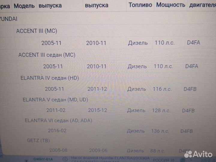 Водяной насос дизель Кия. hyundai