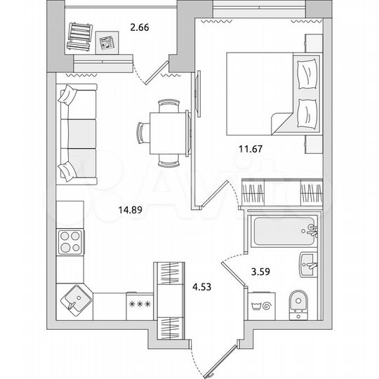 1-к. квартира, 37,3 м², 17/21 эт.