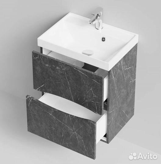Тумба с раковиной Лайт 50 Подвесной, Мрамор Графит