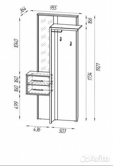 Прихожая Мила 955х364х1921 Дуб крафт золотой