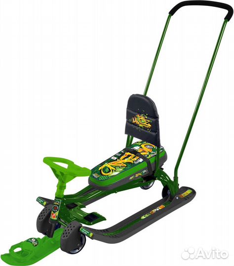 Снегокат с колесами санки на лыжах рулетка