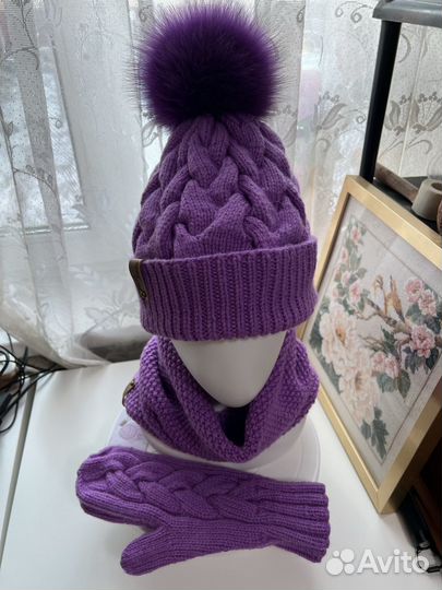 Комплект шапка, снуд, варежки ручная работа
