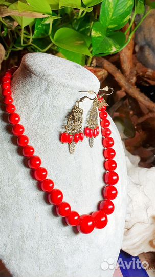 Бусы ожерелье из натурального красного коралла