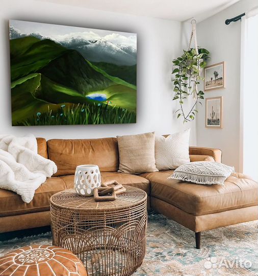 Горный пейзаж, летняя картина маслом