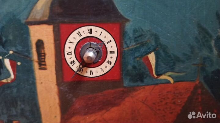 Картина(гравюра на дереве),с часами,Европа сер.20в