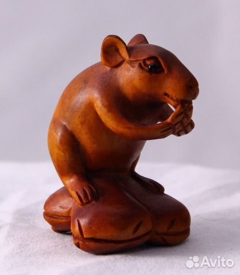 Статуэтка Мышь - Нэцкэ из Дерева Самшит ru* 95