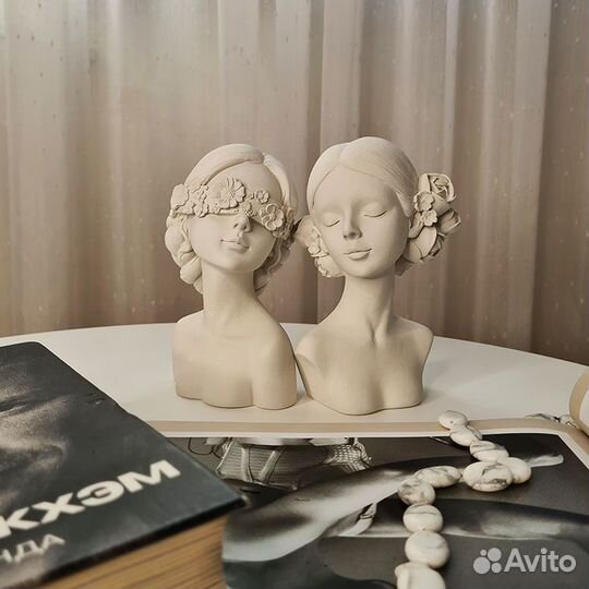 Гипсовая статуэтка 2 шт. лицо голова девушки цветы