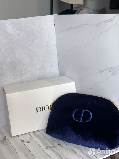 Косметичка dior синяя бархатная