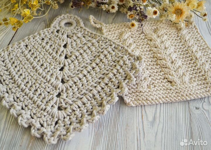 Прихватки кухонные вязаные,подставка