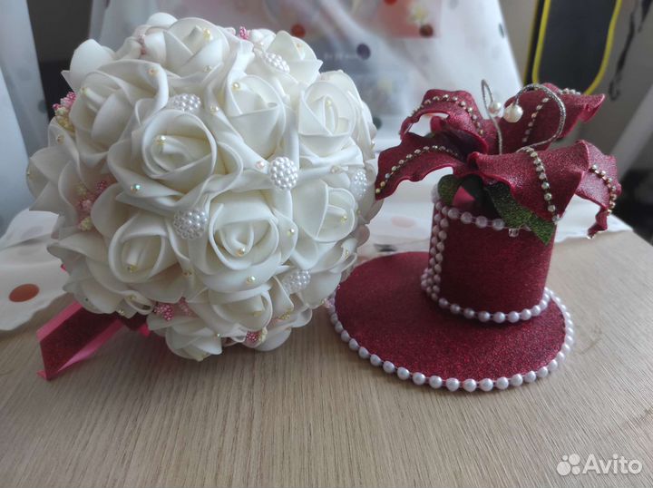 Свадебный букет дублёр и подставка под кольца