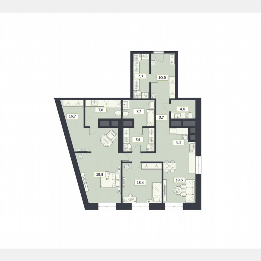 3-к. квартира, 129,3 м², 8/27 эт.