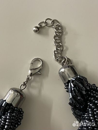 Колье из бисера чокер темно серое