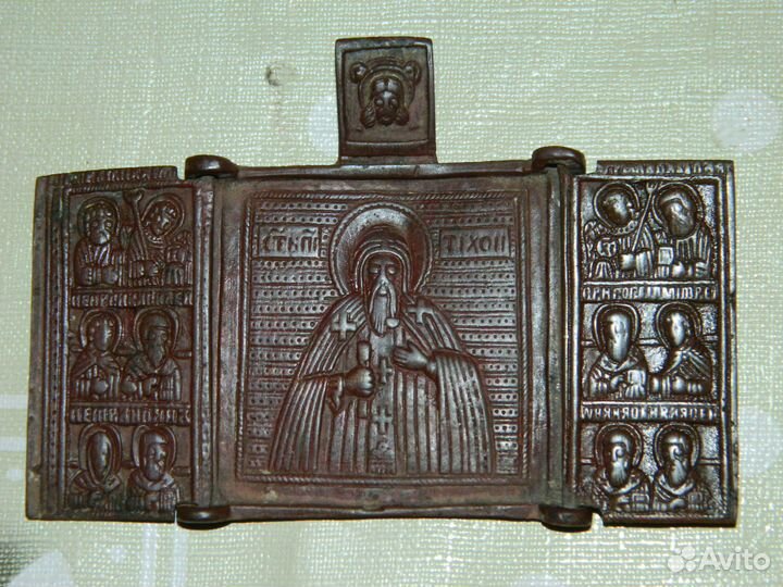 Редкий бронзовый складень Тихон Луховской 19 век