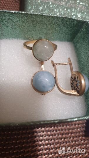 Серьги с аквамарином,кольцо