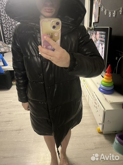 Пальто женское зимнее под экокожу