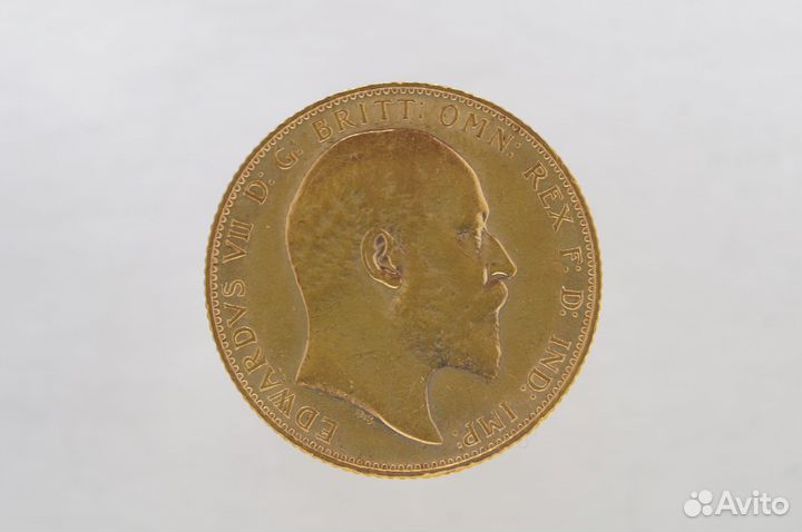 Золотая монета соверен Великобритании Эдвард7 1907