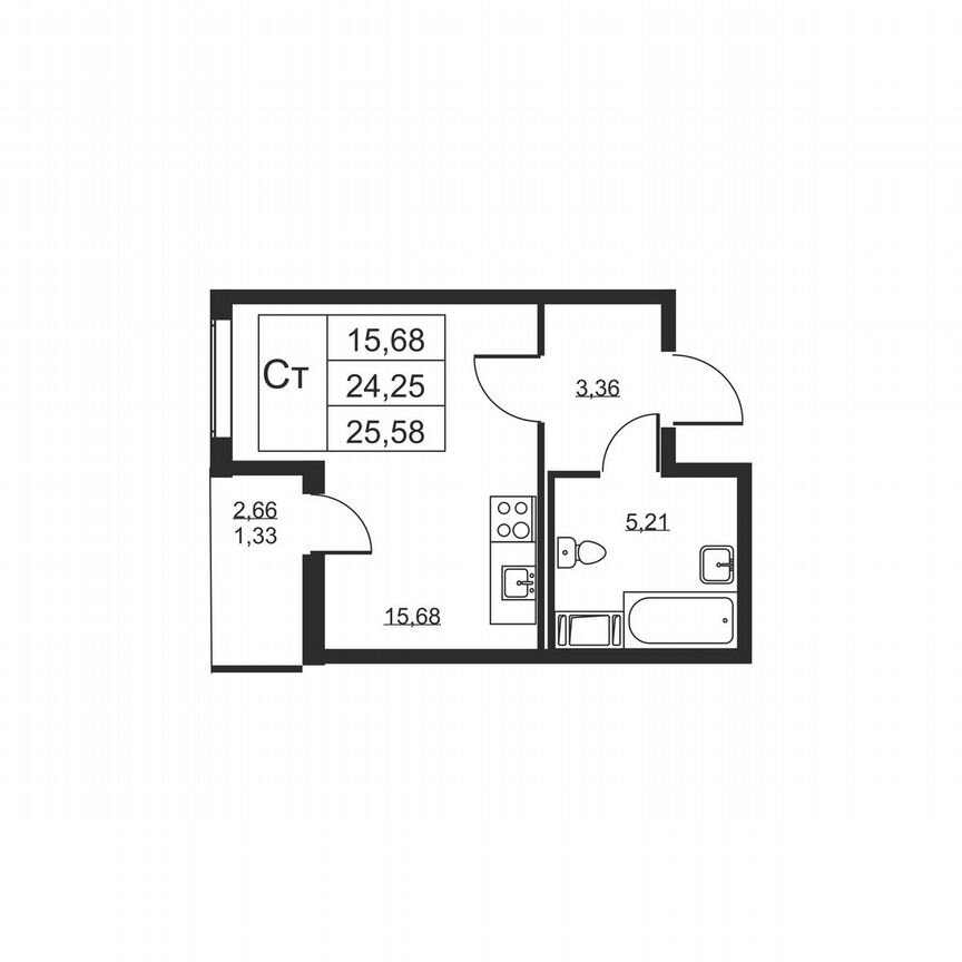 Квартира-студия, 25,6 м², 5/19 эт.