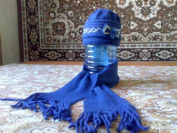 Шапка р. 50-52 и шарф вязаные и шапка р.56