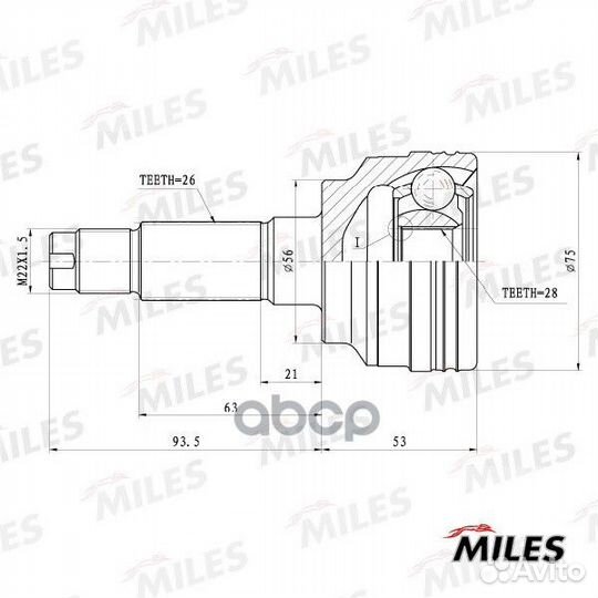 ШРУС miles GA20212 ШРУС mazda 323 1.3/1.5 98- нар