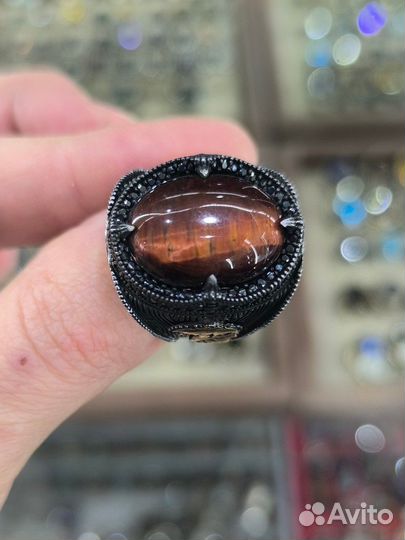 Мужской перстень серебро Тигровый глаз