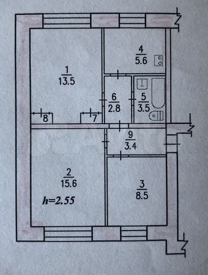 Доля в 3-к. квартире, 53,9 м², 1/2 эт.