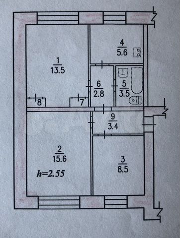 Доля в 3-к. квартире, 53,9 м², 1/2 эт.