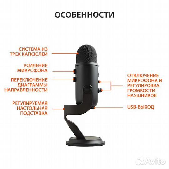 USB-Микрофон Logitech Blue Yeti, черный (988-0002
