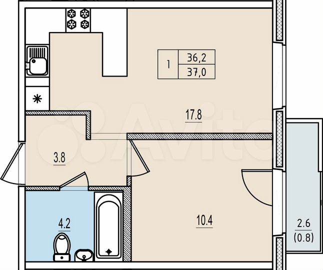 1-к. квартира, 37 м², 8/13 эт.